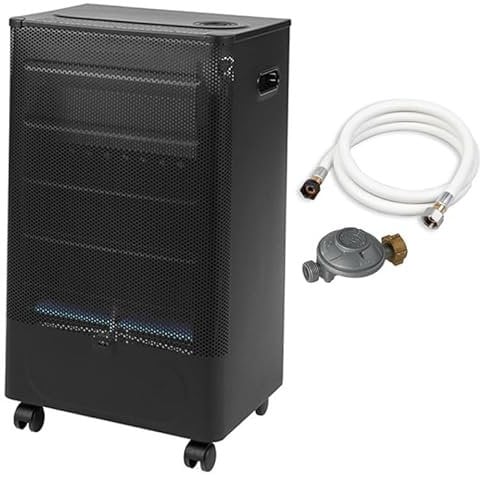 FAVEX - Chauffage d'appoint à gaz Praha Blue Flame Équipé - Prêt à l'emploi livré avec tuyau et détendeur - Intérieur - Brûleur Inox Infrableu - 3 Puissances de chauffe - jusqu'à 40 m² - Noir