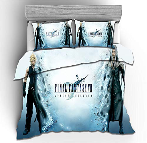 NICHIYO Final Fantasy Bettwäsche Set - Bettbezug und Kissenbezug,Mikrofaser,3D Digital Print dreiteiliger Bettwäsche(Bettbezug + Kissenbezüge) (1,Single 135 * 200cm)