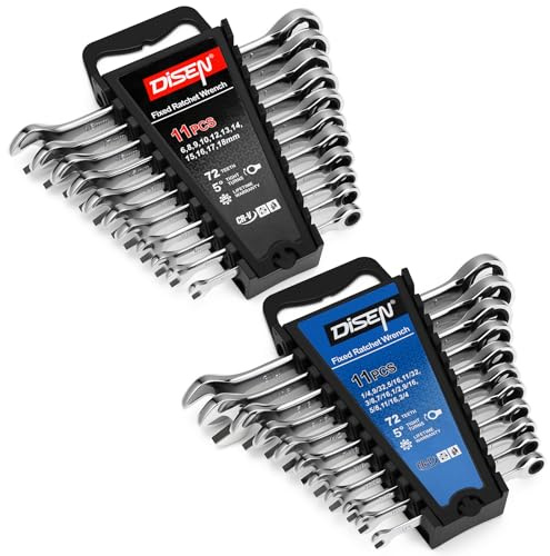 DISEN 22 PCS Ratcheting Wrenches Set, SAE & Metric, 1/4-3/4 & 6-18mm | Combination Wrenches Set, CR-V Steel, 12 Points, 72-Teeth