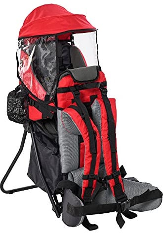 HOMCOM Sac à dos de randonnée pour bébé avec siège ergonomique et housse de pluie détachable et sangles réglables pour tout-petits de 6 à 36 mois Rouge