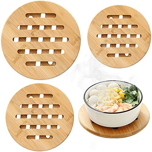 Topfuntersetzer Bambus, XiXiRan Topf Untersetzer Set, Topfuntersetzer Holz Hitzebeständig, Bambus Untersetzer Abwaschbar, Topfuntersetzer Holz Eckig, Untersetzer Rund Natürliche (3 Stück)