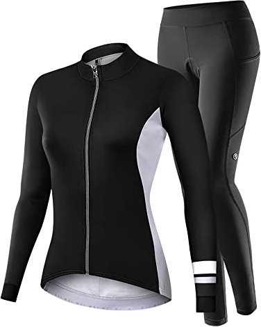 NUCKILY Fahrradbekleidung Set Damen Radtrikot Langarm Winddicht Damen Thermische Fleece mit 3D Polster Hosen, M, 1701
