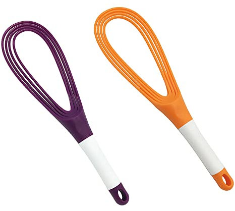Frusta a torsione da 29 cm, in plastica a palloncino piatto da cucina, frusta spessa filo per frusta e frusta, colore: viola+arancione