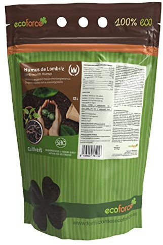 CULTIVERS Humus de Lombriz Ecológico 12 L Universal. Abono para Plantas. Fertilizante Orgánico 100% Natural. Reconstituyente del Suelo