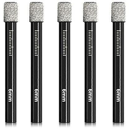 6mm Porcelain Tile Drill Bit,Dry Diamond Drill Bits Set,Professional Drill Bit for for Glass, Granite Ceramic Tile (not for Wood), Round Shank with Wax Core for Cool Heat Dissipation,5pcs