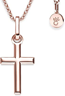 Amoonìc Kreuz Kette Taufkette Mädchen Rosegold (Silber 925 vergoldet) klein | Halskette mit Kreuzanhänger Kreuzkette Baby Junge Kinder, Schmuck Geschenk zur Geburt Taufe Kommunion Taufgeschenk Patenkind