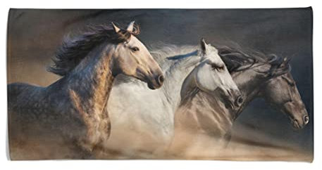 Tex Family Strandtuch aus Frottee I DREI Pferde, groß, 90 x 170 cm