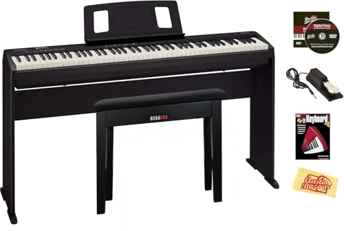 Roland FP-10 88-Key Digital Piano - Black Bundle with KSC-FP10 Stand, Bench, Sustain Pedal, Instructional Book, Online Lessons, Instructional DVD, and Austin Bazaar Polishing Cloth