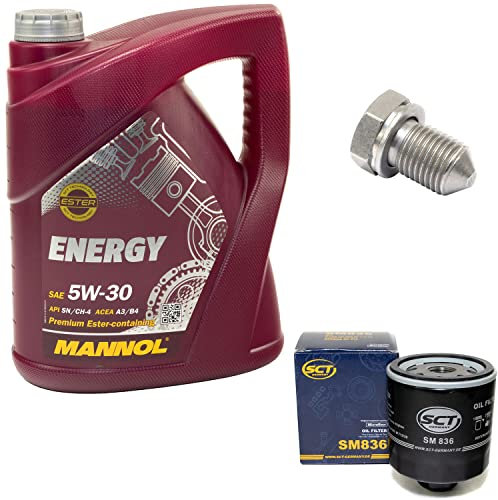 Motoröl Set 5W30 5 Liter + Ölfilter SM836 + Ölablassschraube 15374
