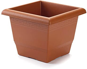 CABLEPELADO Macetero Cuadrado de plástico, Maceta Cuadrada de plástico, Jardinera Cuadrada, Tiesto Cuadrado de plástico, Plástico, Apto balcón, jardín, Patio, 20 cm Ancho x 20 cm Alto, Marrón