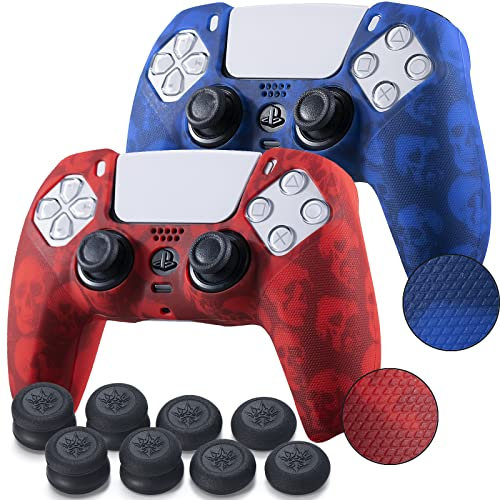 YoRHa Lot de 8 coques en silicone pour manette PS5 Motif crânes rouges et bleus