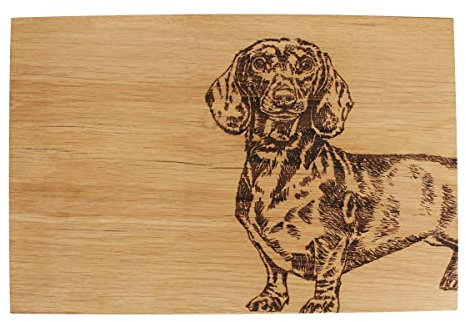 Selbrae House Schneidebrett Eichen-Holz Laser-graviert mit Dackel-Motiv ca. 30cm L Servier-Platte aus Echt-Holz zum Schneiden und Anrichten für Fleisch, Wurst & Käse oder als Geschenk für Teckel-Fans