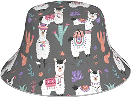 Fischerhut Cartoon-Lama-Alpaka-Muster Anglerhut Unisex Strand Sonnenhüte Weich Sonnenhut Für Angeln Outdoor Herren