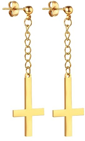 JewelryWe Schmuck Unisex Creolen, Edelstahl Klassisches Kreuz Ohrringe Ohrstecker Ohrhänger Ohr-Piercing für Herren Damen, Schwarz Gold Silber Rosegold Blau Bunt