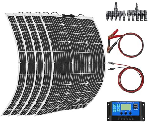 Aysolar 500W 12V Kit Paneles Solares Flexibles 5x100W 18V Monocristalino Placa Solar y 50A Controlador de Cargador para Caravana, RV, Furgonetas, Barco,Yate,carga de Baterías