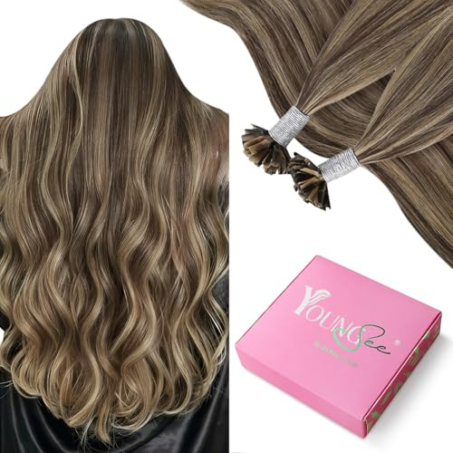 YoungSee Brown U Tips Hair Extensions Real Human Hair Highlight Brown Mixed Blonde U Tip Human Hair Highlight Hot Fusion Hair Extensions Utip 20In 1G/S 50G