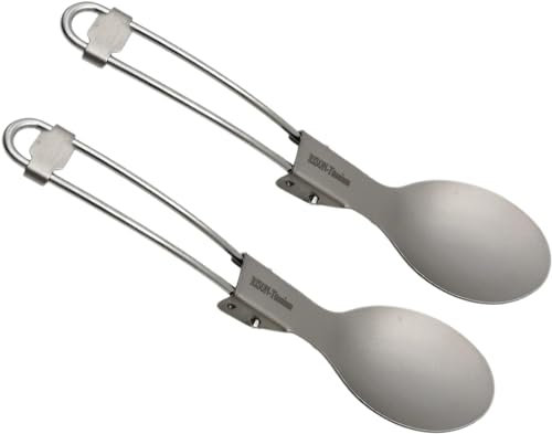 RISON-Titanium 2pcs Titan Klapplöffel Outdoor Camping Besteck, Camping Faltbar Titan Löffel, Outdoor Camping Geschirr Titan Besteck