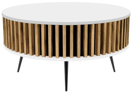 golddoor Couchtisch Borneo, Lamellen-Design, Durchmesser 90 cm, Höhe 46 cm lamellen, runder couchtisch, modern, beistelltisch, Tisch