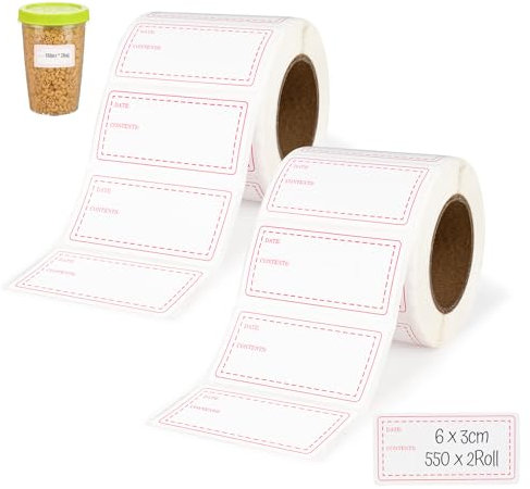 Agoer 60 x 30mm Removable Food Stickers, 1100 Pcs Dissolvable Freezer Labels with Date Annotation, 2 Rolls Prep Canning Labels Waterproof Food Stickers for Home Restaurant Container, Red