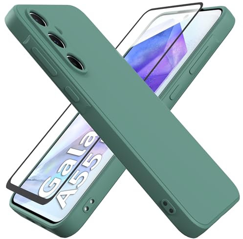 Compatible with Samsung Galaxy A55 5G Case 6.6 inch, Slim Liquid Silicone Phone Case [Microfiber Lining] [Camera Protection], Upgraded soft Anti-scratch Shockproof Protective Cover, Darkgreen