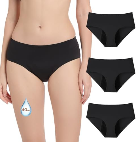 OEIOEI Perioden Unterschwäsche Schwarz Periodenslip Starke Blutung Menstruation Period Panties 3 Pack (S, 3 Schwarz)