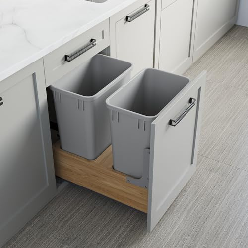 Dowell Double 35Qt Undermount Trash Pull-Out Waste Container with Full Extension Soft-Close Slides, Bottom Mounted, Face Frame/Frameless Min. Cabinet Opening: 15-1/2 Inch Wide-4008 0218 35