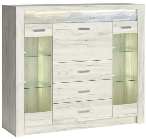 Lomadox Sideboard Kommode Highboard Anrichte Aufbewahrungsschrank Wohnzimmerschrank modern in weiß mit LED Beleuchtung