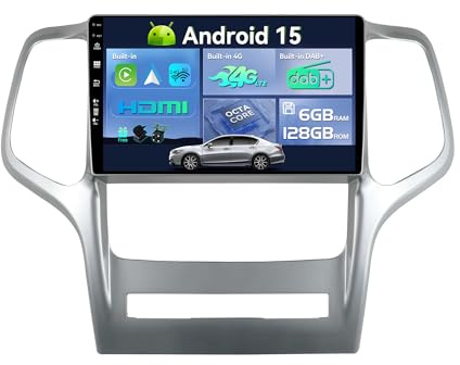 SXAUTO Android 15 [Built-in 4G & DAB] - 6G+128G - Autoradio für Jeep Grand Cherokee WK2 (2008-2013) - Dual Band WiFi - CarPlay Android Auto - Kamera + MIC - Lenkradsteuerung DSP - QLED 9 Zoll 2 Din