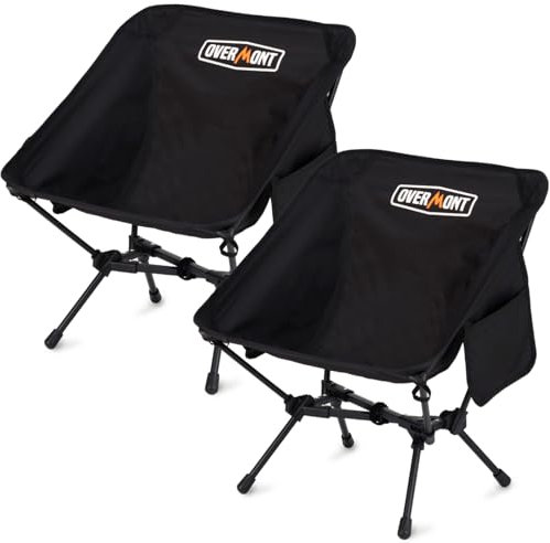 OVERMONT Campingstuhl Faltbar Kleines Packmaß - 2er Set Faltstuhl Leicht mit Tragetasche - bis 150 KG Belastbar - für Garten Picknick Strand Angeln Wandern Schwarz