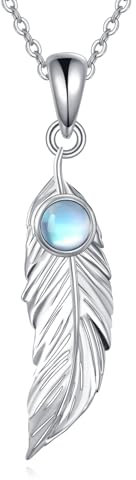 VONALA 925 Sterling Silber Feder Anhänger Halskette mit Mondstein Schmuck Geschenk für Damen Mädchen (Feder)