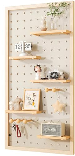 ZXHKZDX Panneau Perforé Mur Outils, Bois Rangement Mural, Support Mural Système De Rangement, Panneaux Kit avec Panneau Bâtons en Bois pour Maison Bureau Garage(WoodB,65X125X2cm)