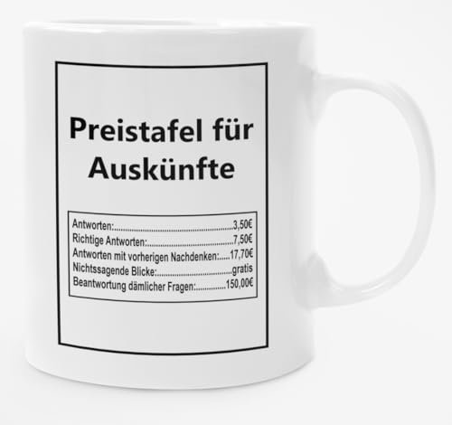 Kaffeetasse, Becher, Tasse Preistafel für Auskünfte 330ml, Bürotasse (weiß)