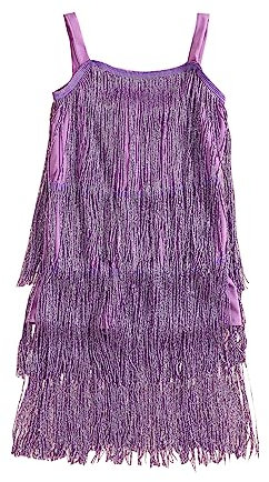 Qianderer Robe à franges à paillettes pour enfants - Sans manches - Robe de danse latine pour petites filles, violet, 7-8 ans