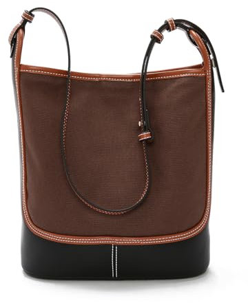 LAORENTOU Canvas Designer-Umhängetasche für Damen, Eimer-Crossbody-Tasche für Damen, große Kapazität Tragetasche, Braun 01, Large