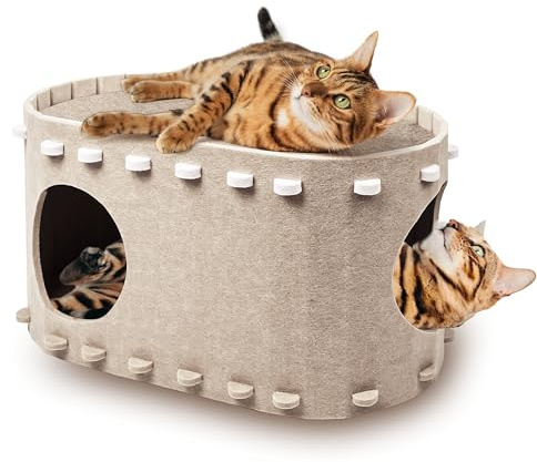 Cat House for Indoor Cats, Cat Bed Cave for Multiple & Large Cats Up to 22 Lbs, Scratch Resistant Peekaboo Cat Caves, Foldable Cat Tunnel Enclosed Bed, PeekaPurr, Kitten Gifts