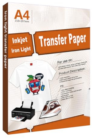 Uadme Transfer Paper, 20 Sheets A4 Premium Inkjet Iron On T Shirt Transfer Paper for White and Light Fabrics, Long-Lasting Images. Easy to Use and Cut, Basic Model