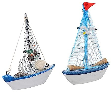 Sewroro 2pcs Sailing Model Wooden Sailboat Model Wooden Boat Crafts Wooden Sailboat Ornament Nautical Sailing Boat Decor Mini Sailboat Model Woodcraft Model Boat Toy Rope