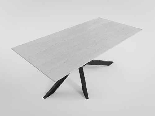 Magnolia Home Esstisch Ellen 180x90cm Walnuss Furnier lackiert schwarzes Kreuzgestell Farbe Eiche Weiss