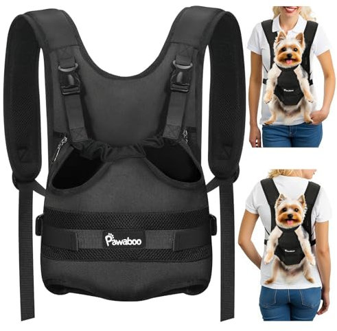 Pawaboo Haustier Rucksack Front Hund Tragetasche, Beinen heraus Rucksäcke Haustier, Verstellbar Hunderucksack für Klein Mittler Hunde Katzen für Reisen Wandern Radfahren Camping, S, Schwarz