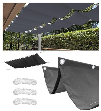 Wave Sun Shade Sail 1x3.5m Retractable Pergola Shade Cover Waterproof Shade-Cloth Outdoor Garden Patio Sunscreen Awning Canopy 95% UV Block for Terrace Porch Backyard Carport Dark Gray