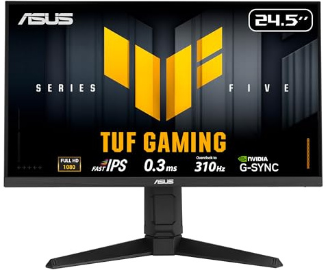 ASUS TUF Gaming Series 5 Gaming Monitor 24.5 1080p (VG259QMRL5A) - Full HD, Fast IPS Panel, 310Hz, 0.3ms, DisplayHDR400, 99% sRGB, Adjustable Height, DisplayWidget, Gaming AI, 3 Warranty