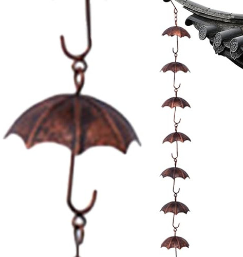 Rain Chains for Gutters, 1m Metal Hanging Rain Catchers with 8 Umbrella Cups, Rustproof Decorative Garden Hanging Ornaments, Chains for Outside Downspout
