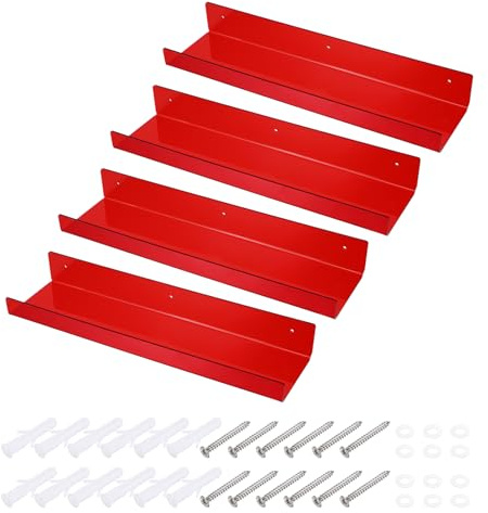 sourcing map Acrylregale für die Wand, 38,1 cm, rot, schwebende Regale, Wandhalterung, Ausstellungsregal, Organizer für Badezimmer, Schlafzimmer, Wohnzimmer, Raumdekoration, 4 Stück