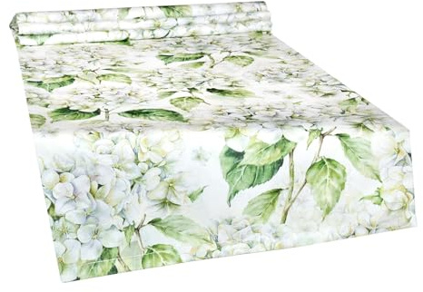 beties - Landlust Hortensie - , Tischläufer ca. 40x220 cm; beties Landhaus-Collection – 100 % Baumwolle, Premiumqualität in weiß