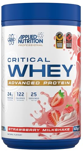 Applied Nutrition Critical Whey Protein Powder – 24g Protein per Serving, High Protein Powder, Protein Shake with BCAAs & Glutamine– Muscle Growth & Recovery (825g- 25 Servings) (Strawberry)