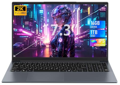 Rumtuk 17.3-inch Laptop, 16GB DDR4 RAM, 1T NVMe SSD, Quad-Core N150 (Beat N95 N5095) up to 3.6 GHz, FHD IPS Display, Backlit KB, Long Battery Life, Numpad, Webcam/Wi-Fi/USB 3.0/BT, PC Notebook, Gray