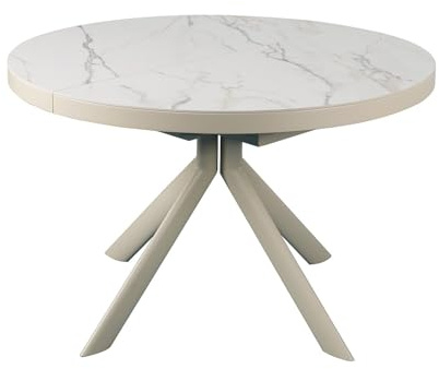 Vente-unique-Ausziehbarer Esstisch für 4–6 Personen aus Keramik, MDF & Metall – Weiße & beige Marmor-Optik – ZALYRA