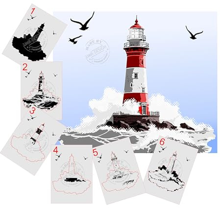 Pochoir étape par étape en forme de phare AS-398 pour acrylique, aérographe, pulvérisation, vernis et peinture murale (L)