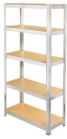 STI Scaffale Metallo 180x90x40cm Portata 875kg(175kg a ripiano) Zincato a caldo 5 ripiani con pannelli MDF alta portata scaffale cantina garage bancone