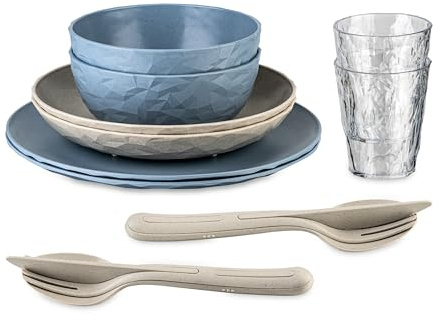 Koziol CLUB SET SKAGEN Geschirrset | 10 Teile, bruchfest, stapelbar | biozirkulärer Kunststoff, spülmaschinengeeignet, melaminfrei | Camping, Picknick, Outdoor (nature flower blue)